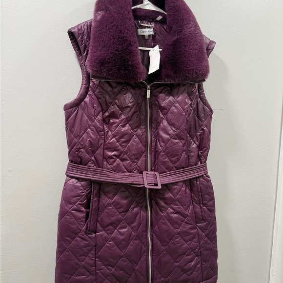 Calvin Klein Women's Purple Quilted faux fur  Vest L - Picture 2 of 6